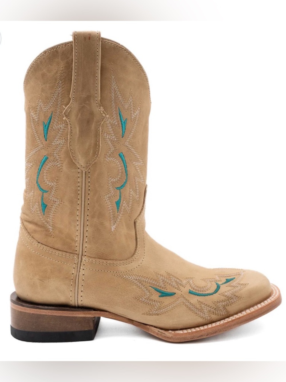 FERRINI Square Toe Betsy Western Tan Emerald‎ Boots 10 New